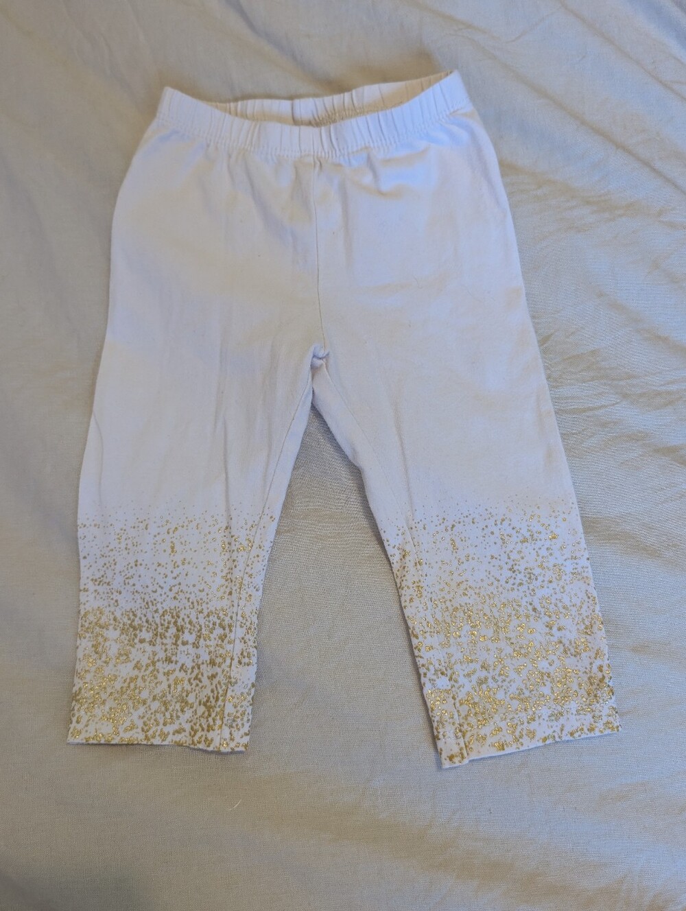 First Impressions White Kids Leggings with Gold Accent 6-9 M